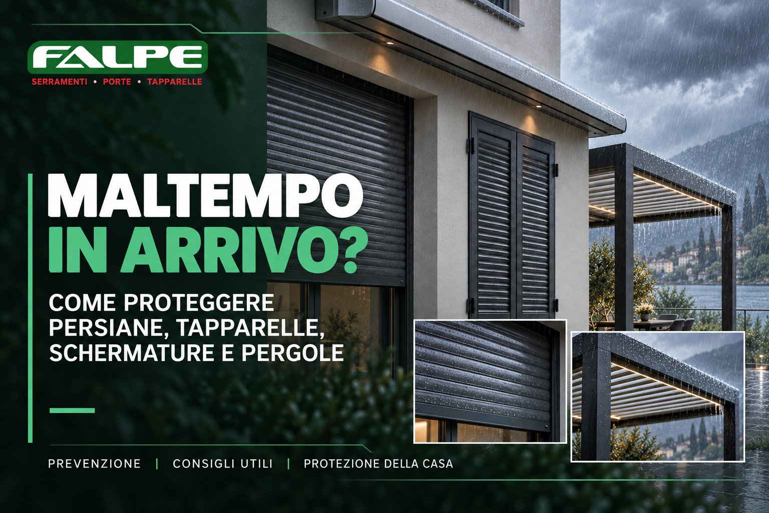 Persiane, tapparelle e pergola bioclimatica durante un temporale – consigli FALPE